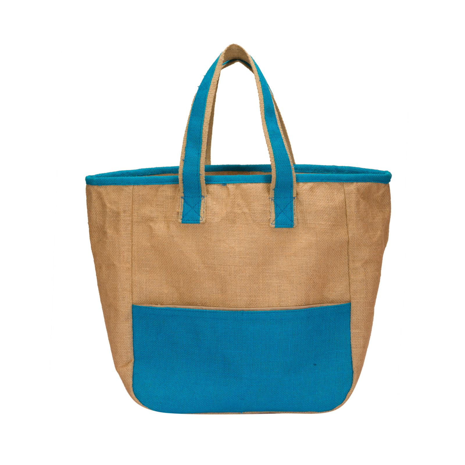 GoBamboos Beige & Blue Ladies Jute Bag With Zip