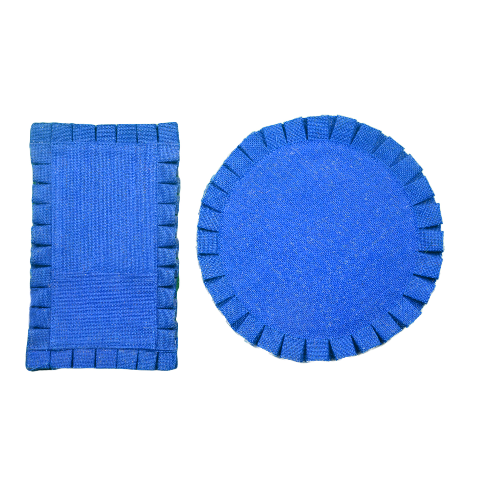 Jute Frill Grey Runner With Blue Mat & Cutlery Mat