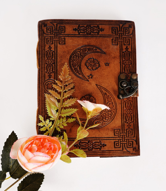 Half Moon Handmade Embossed Leather Diary
