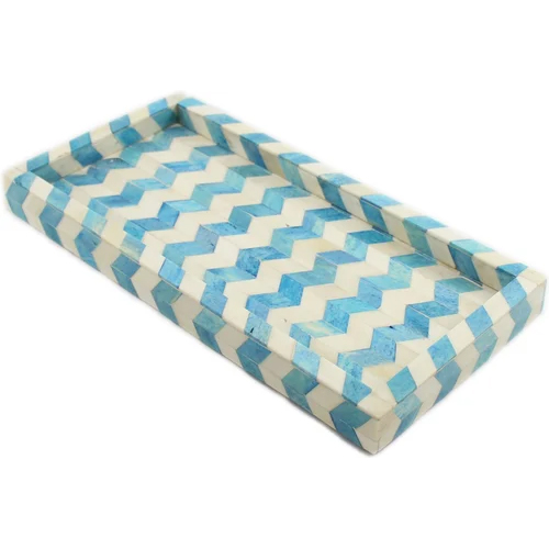 Blue Bone Inlay Rectangular Tray Chevron