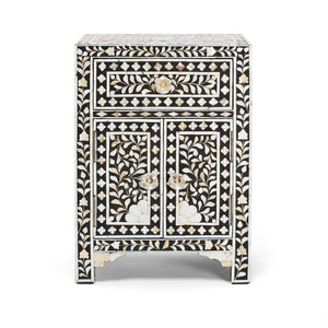 Bone Inlay 1 Drawer 2 Door Bedside- Floral