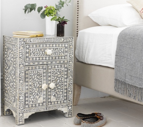 Bone Inlay Bedside Tables