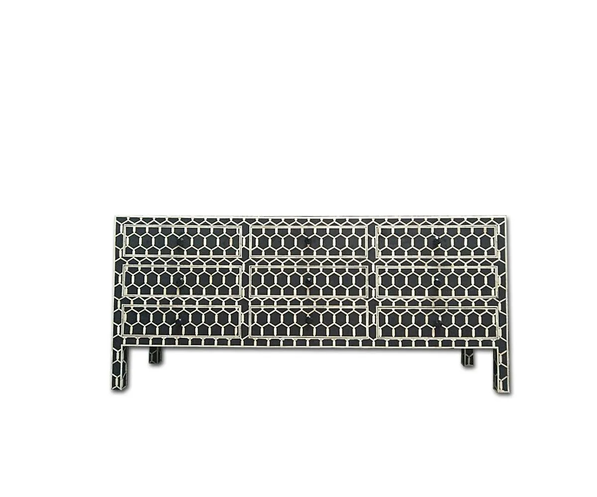 Bone Inlay Nine Drawer Chest Honeycomb