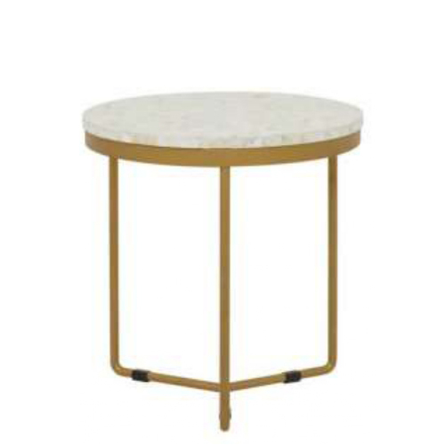 Bone Inlay Round Side Table-Cuban & Brass