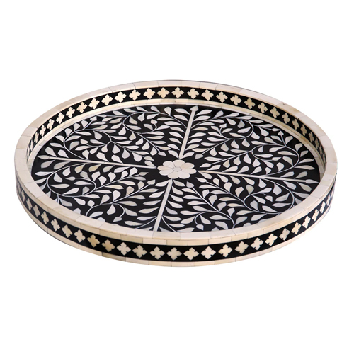 Bone Inlay Round Tray Floral