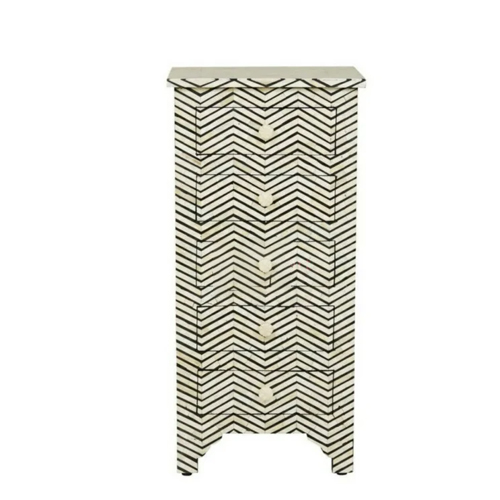 Bone Inlay Tallboy 5 Drawer-Thin Zigzag