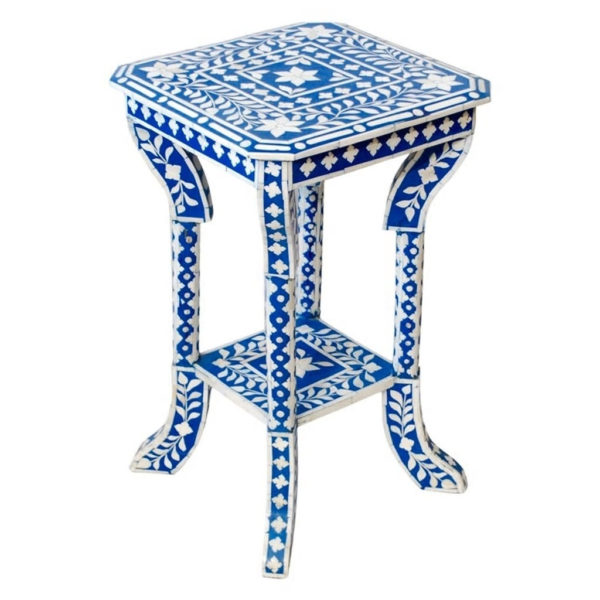 Floral- Blue Bone Inlaid Stool
