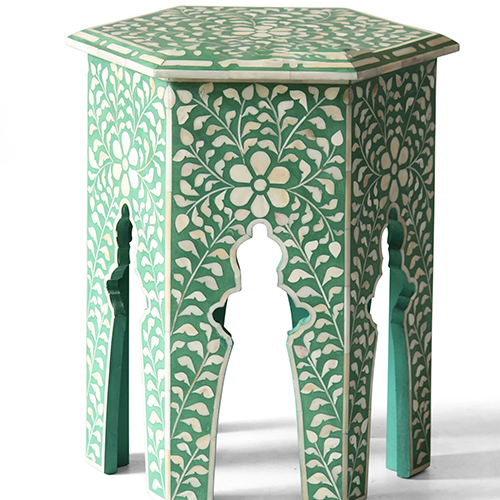 Hexagonal Bone Inlay Side Table-Floral