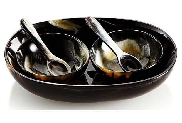 Horn Bowl Spoon Tray Set