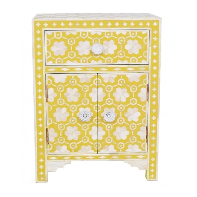Yellow Bone Inlay 1 Drawer 2 Door Table