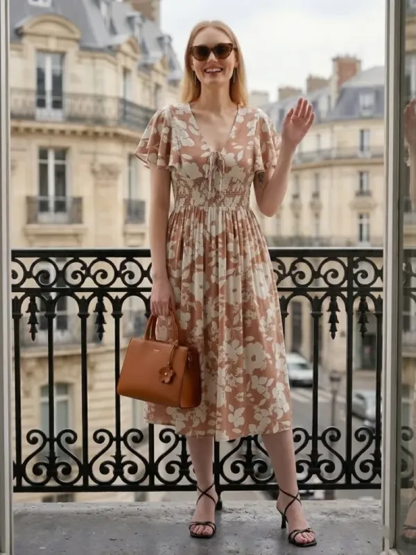 Floral Printed MIDI Dress With Belt