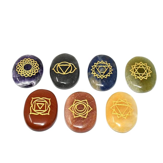Stone Multicolor 7 Chakra Engraved Oval Set