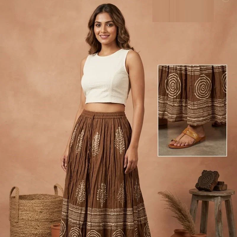 Naisha Brown Printed Mulmul Skirts Collection