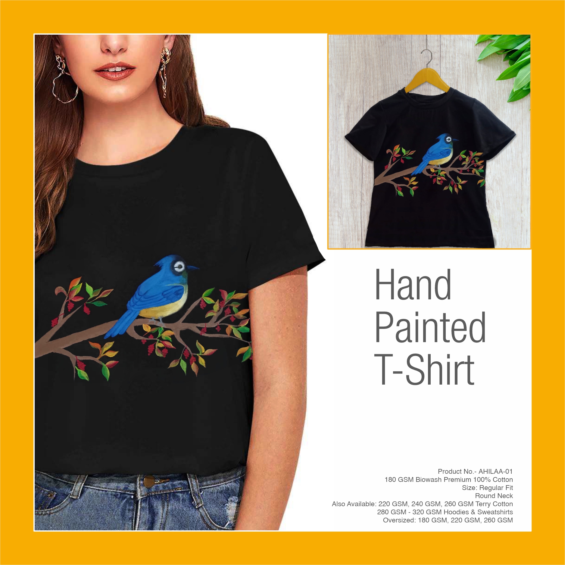 AHILAA-01 Hand Painted Bird T-Shirt