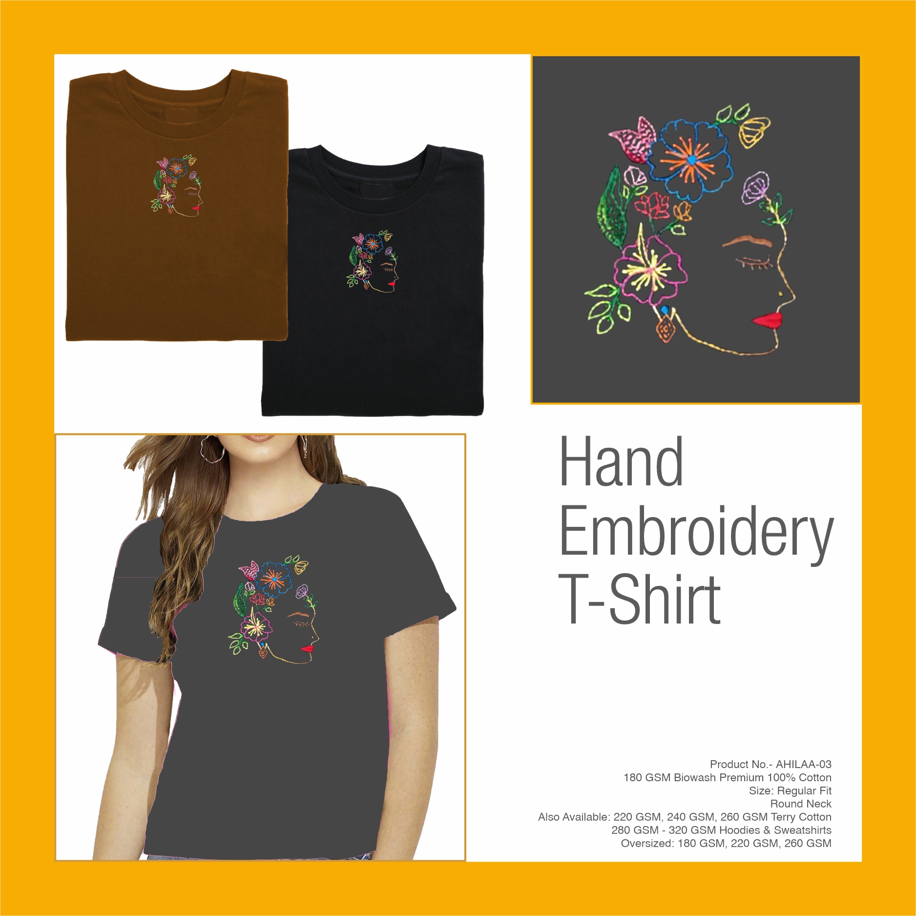 AHILAA-03 Hand Embroidery Face T-Shirt