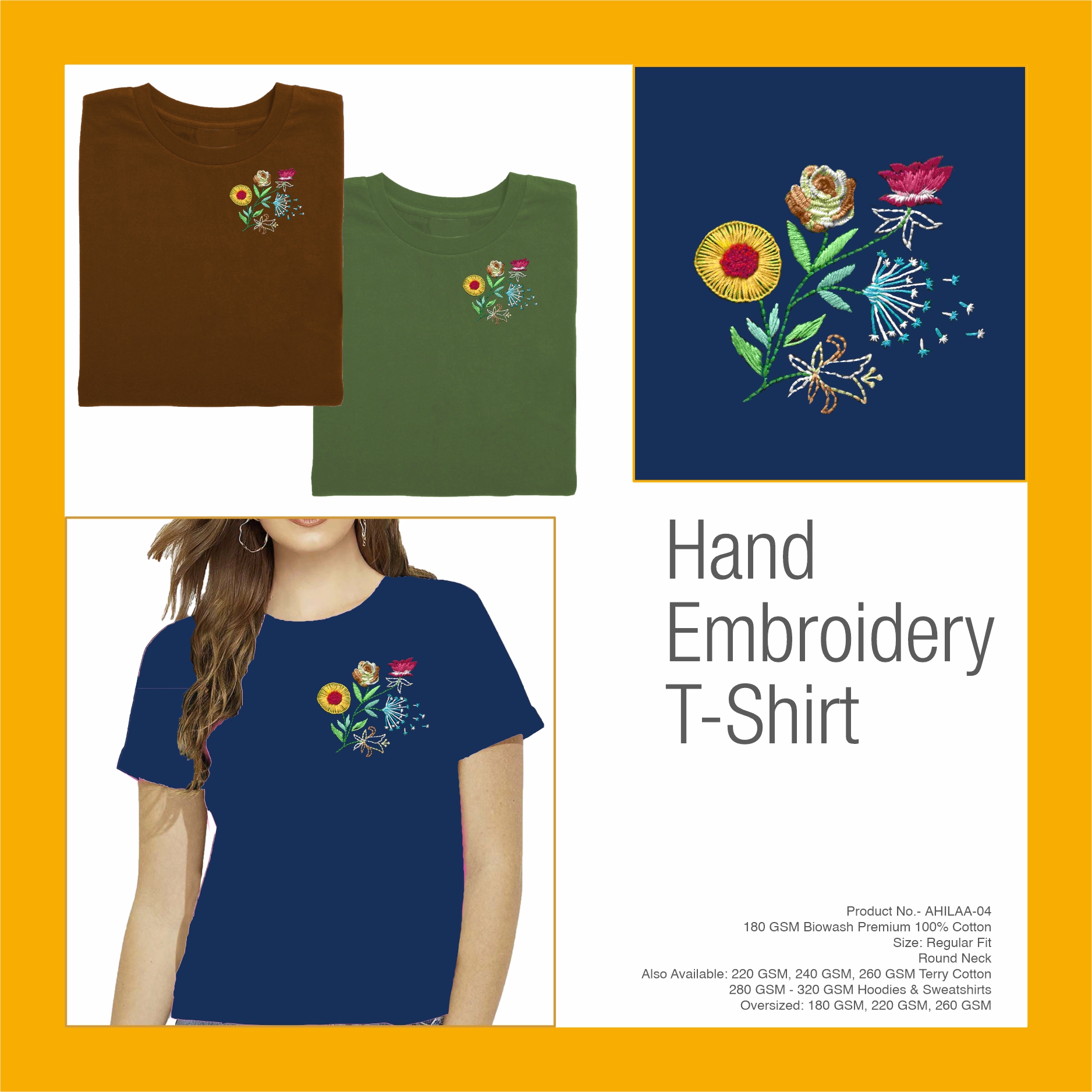 AHILAA-04 Hand Embroidery Floral T-Shirt