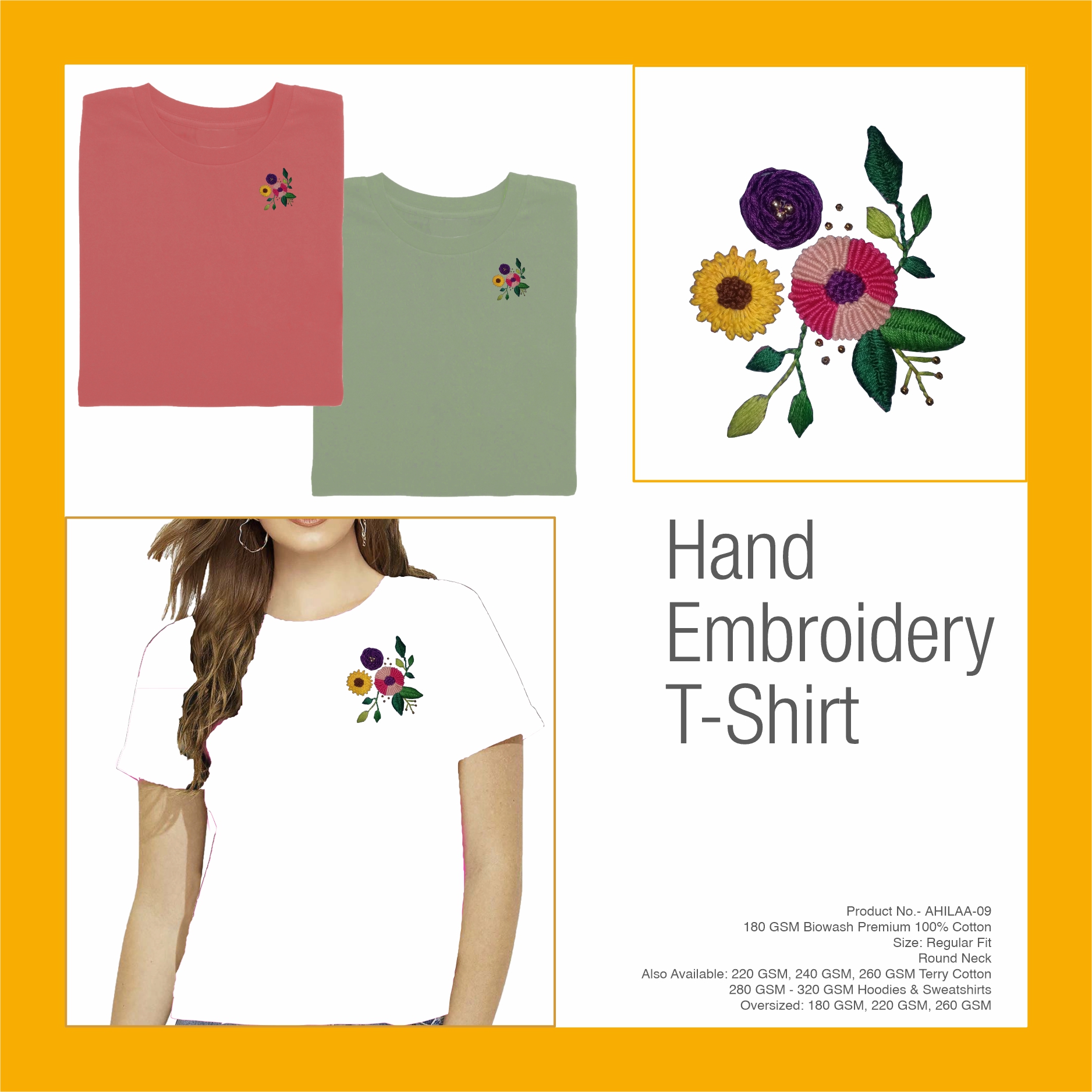 AHILAA-09 Hand Embroidery Floral T-Shirt