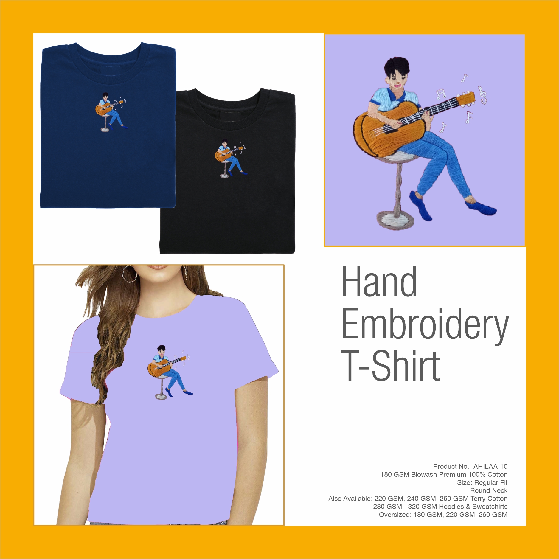 AHILAA-10 Hand Embroidery Guitar T-Shirt