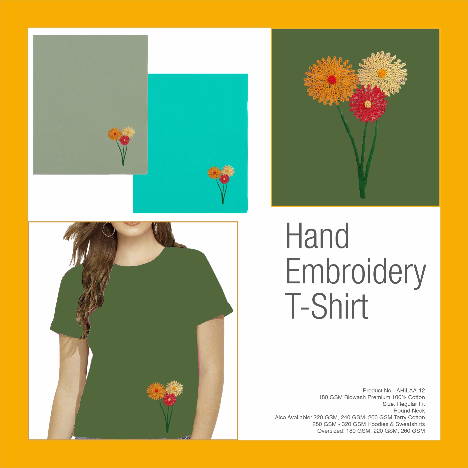 AHILAA-12 Hand Embroidery Floral T-Shirt