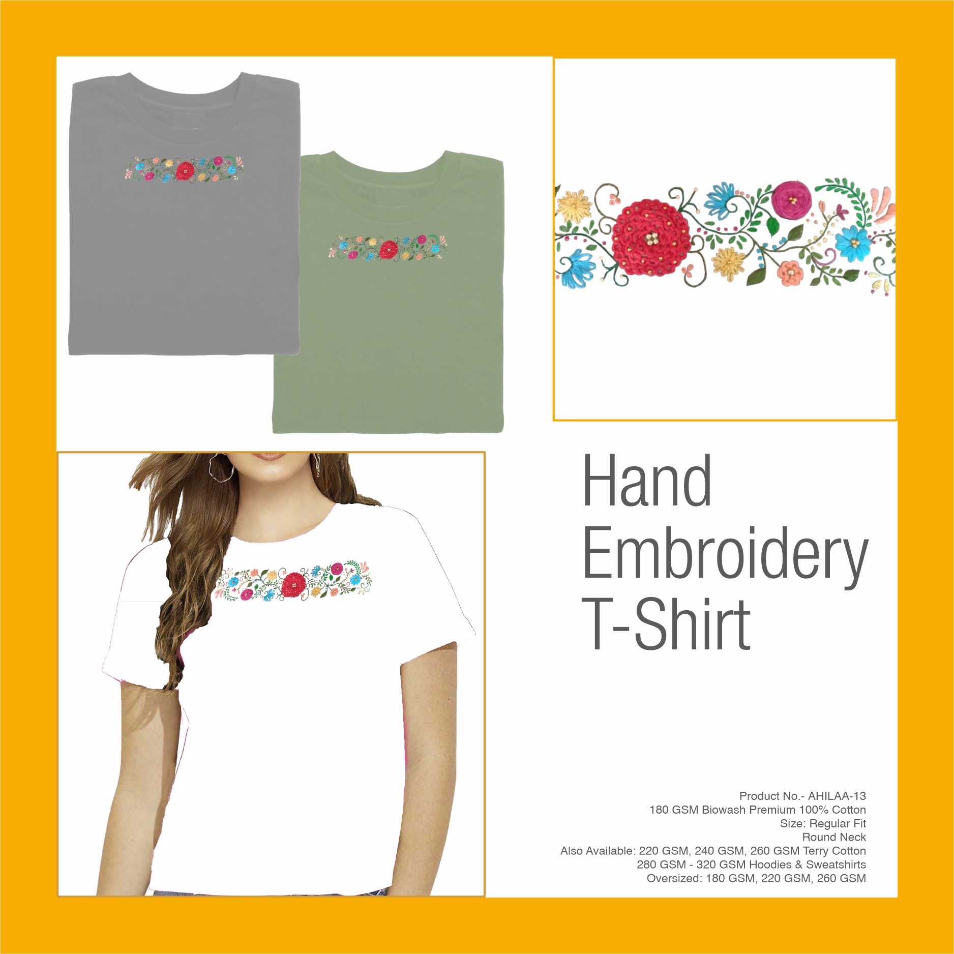 AHILAA-13 Hand Embroidery Floral T-Shirt