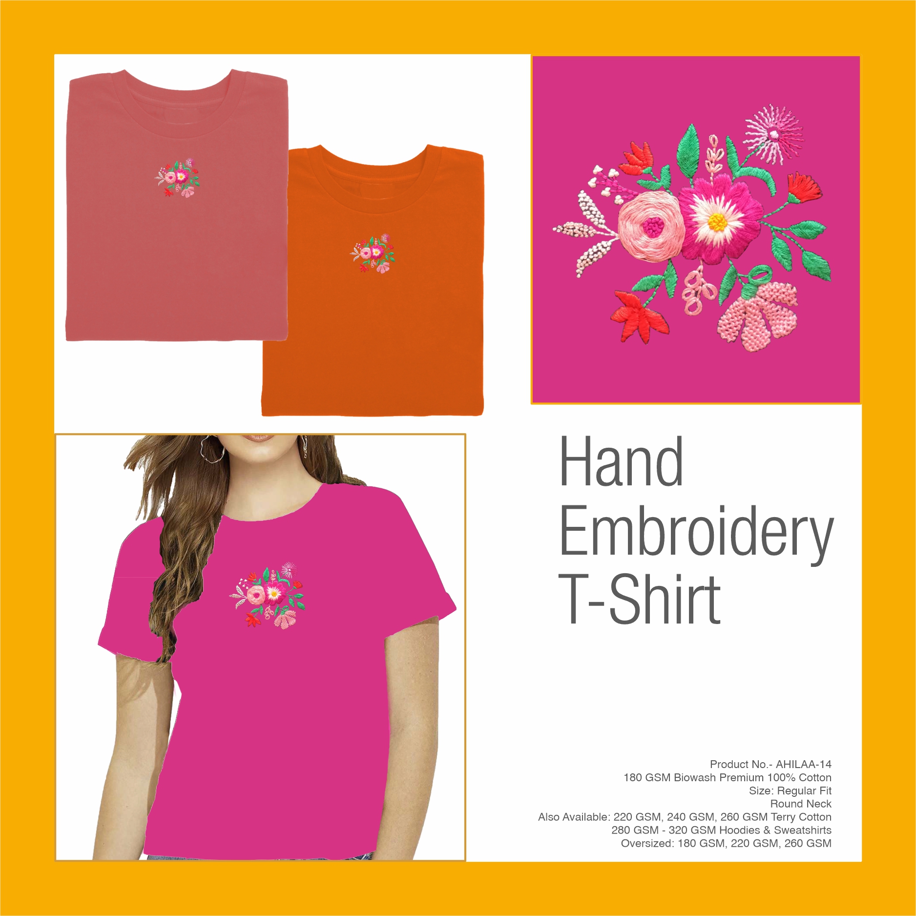 AHILAA-14 Hand Embroidery Floral T-Shirt