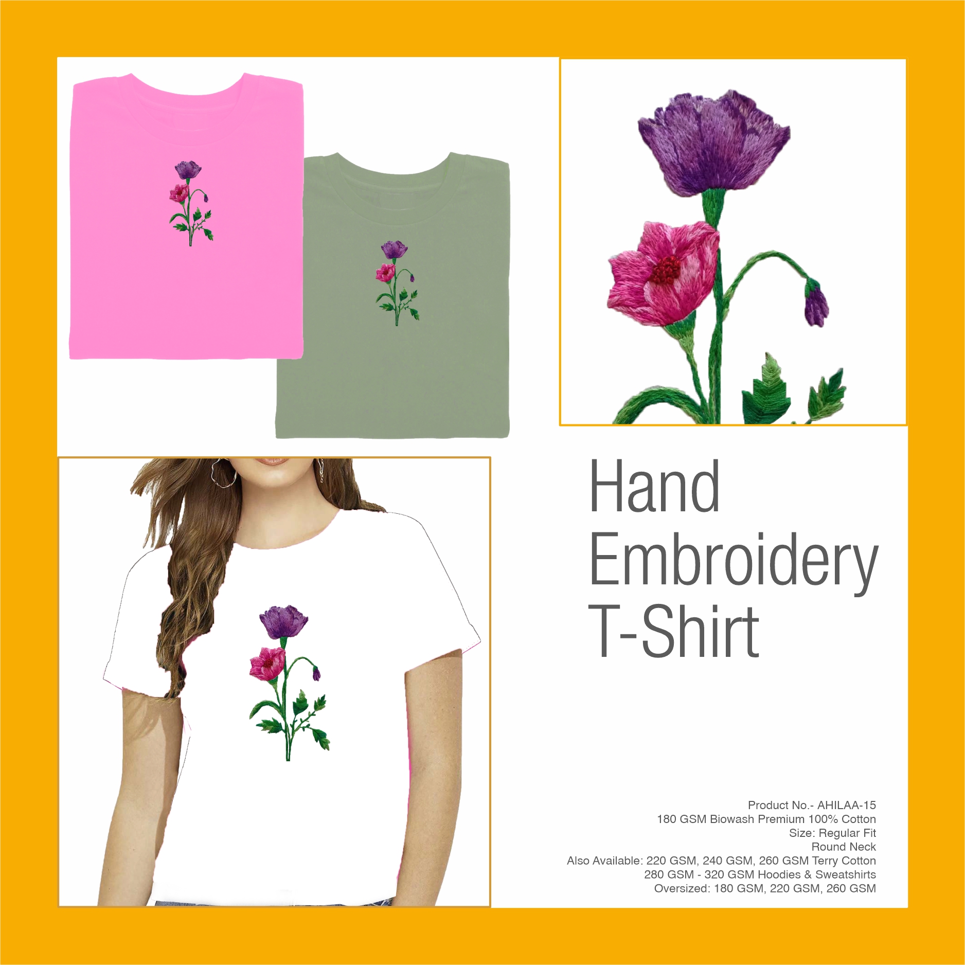AHILAA-15 Hand Embroidery Tulip T-Shirt