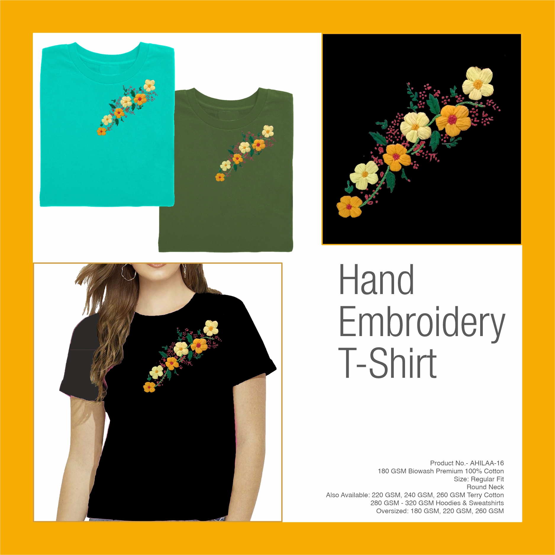 AHILAA-16 Hand Embroidery Floral T-Shirt