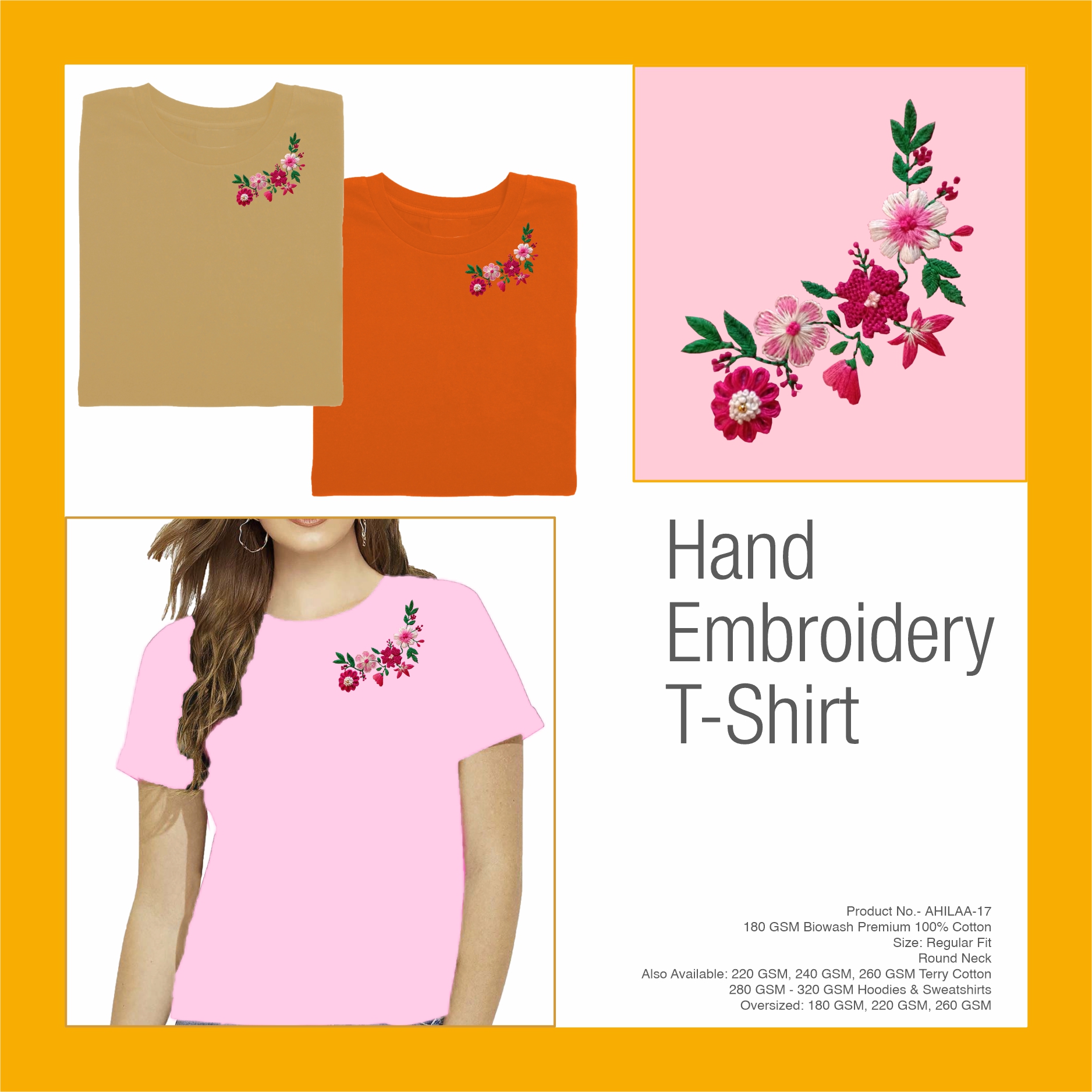 AHILAA-17 Hand Embroidery Floral T-Shirt
