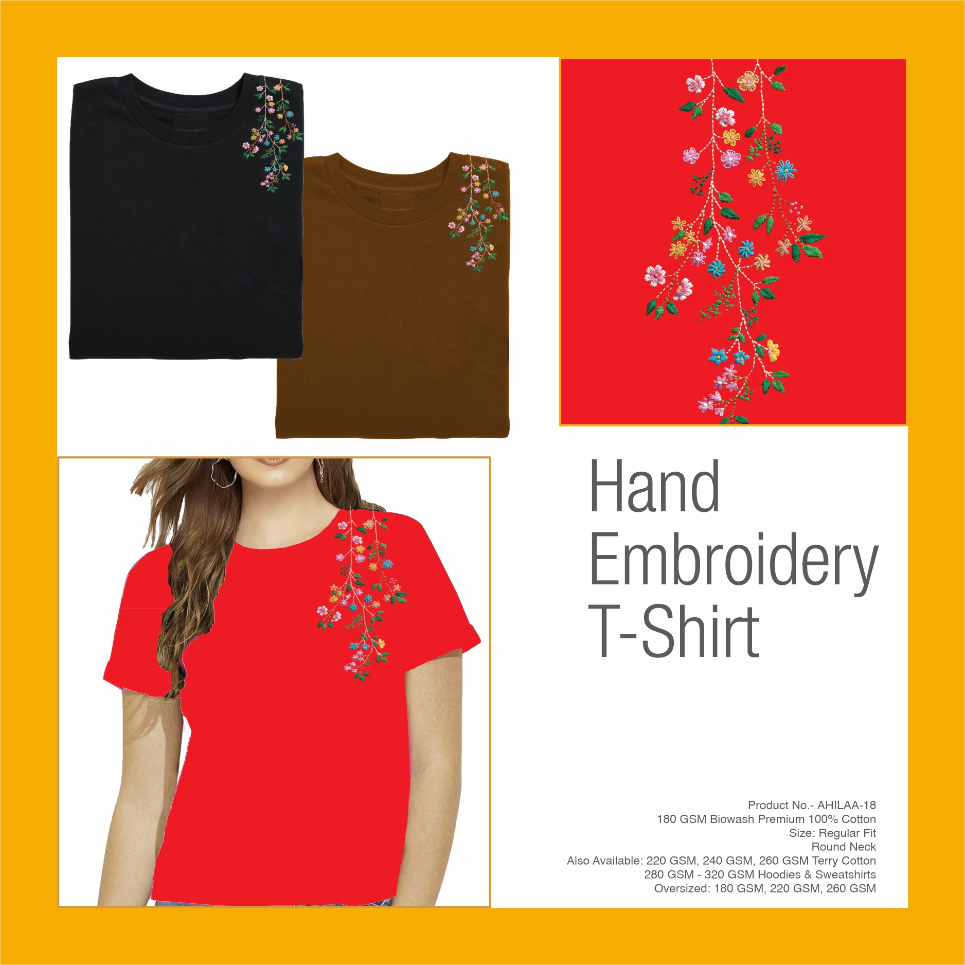 AHILAA-18 Hand Embroidery Floral T-Shirt