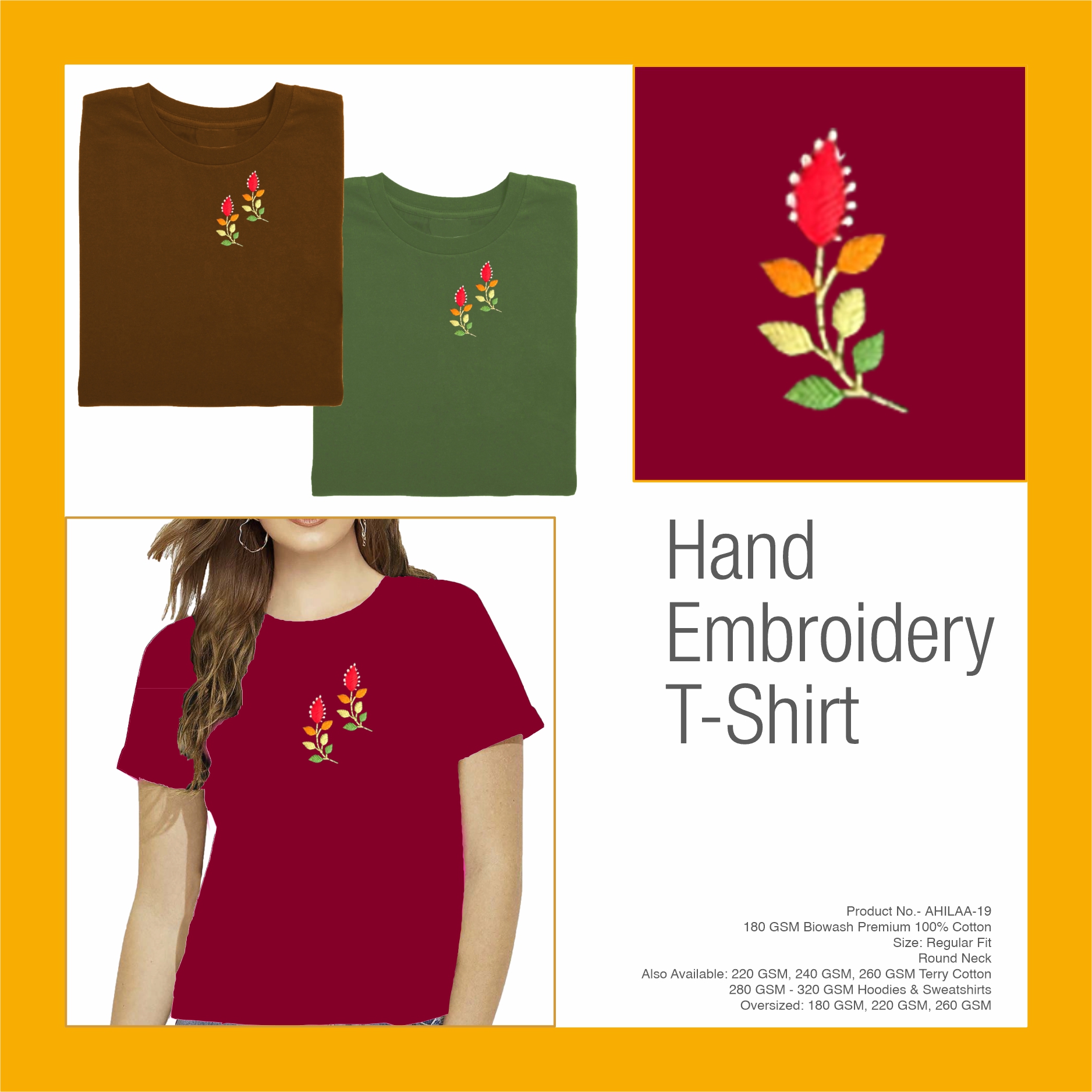 AHILAA-19 Hand Embroidery Floral T-Shirt