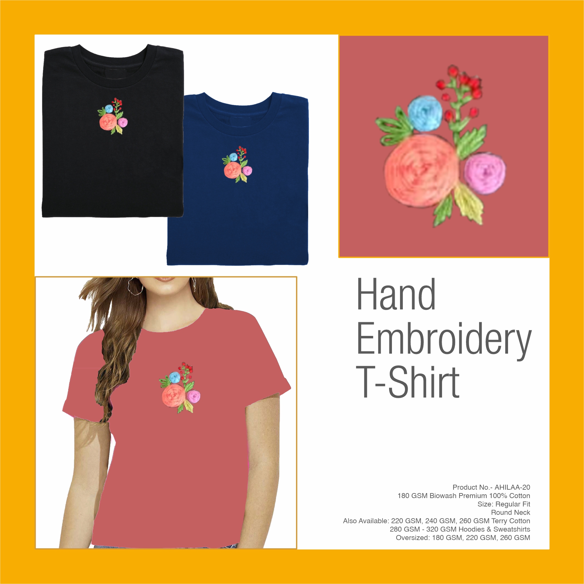 AHILAA-20 Hand Embroidery Floral T-Shirt
