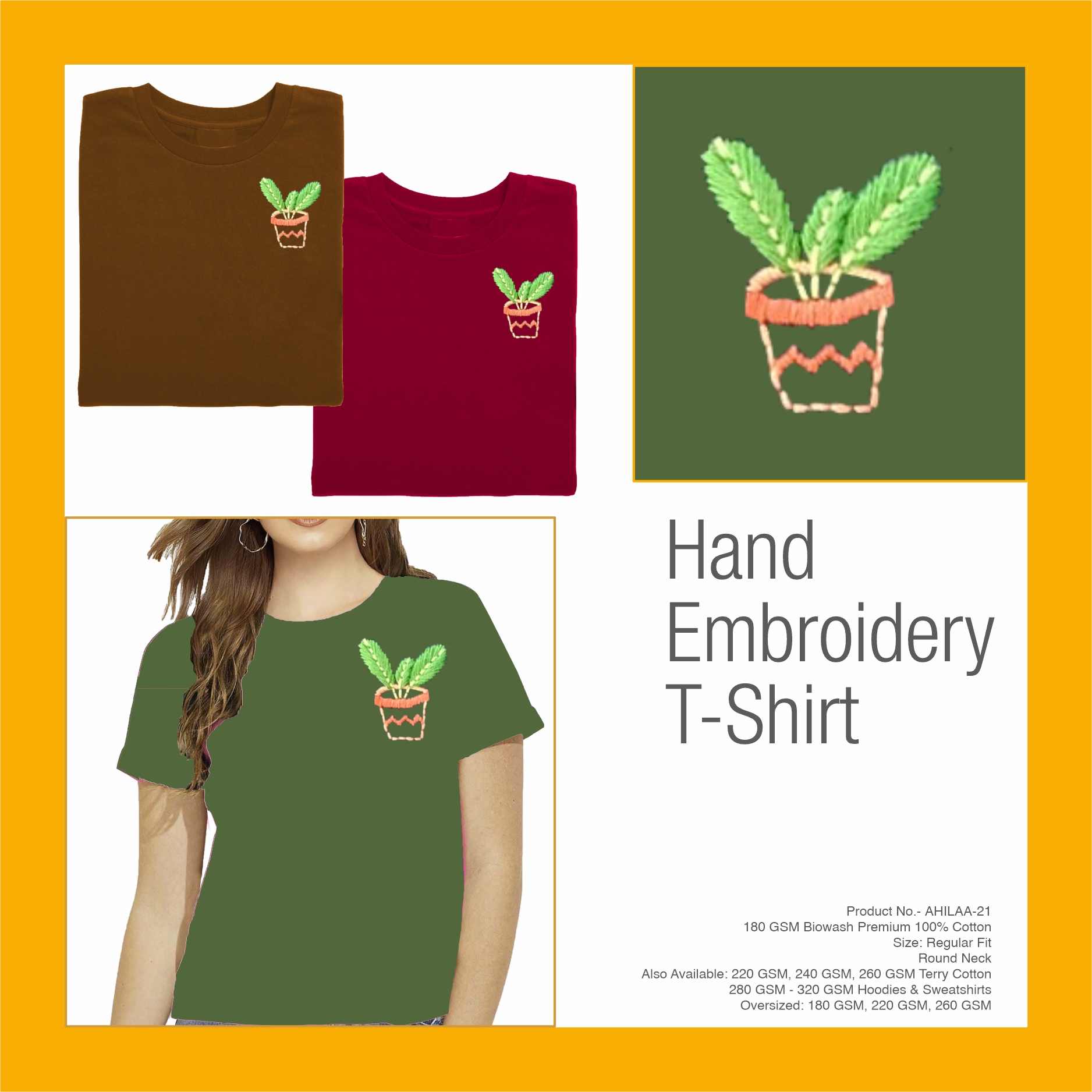 AHILAA-21 Hand Embroidery Pot T-Shirt