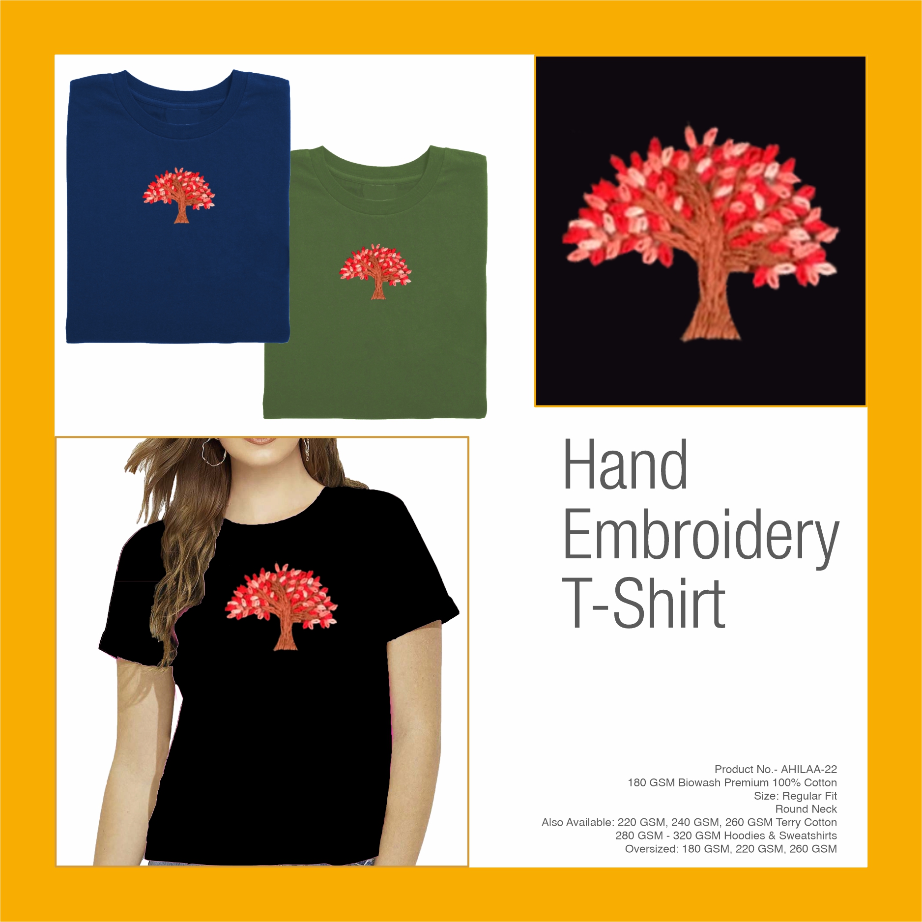 AHILAA-22 Hand Embroidery Tree T-Shirt