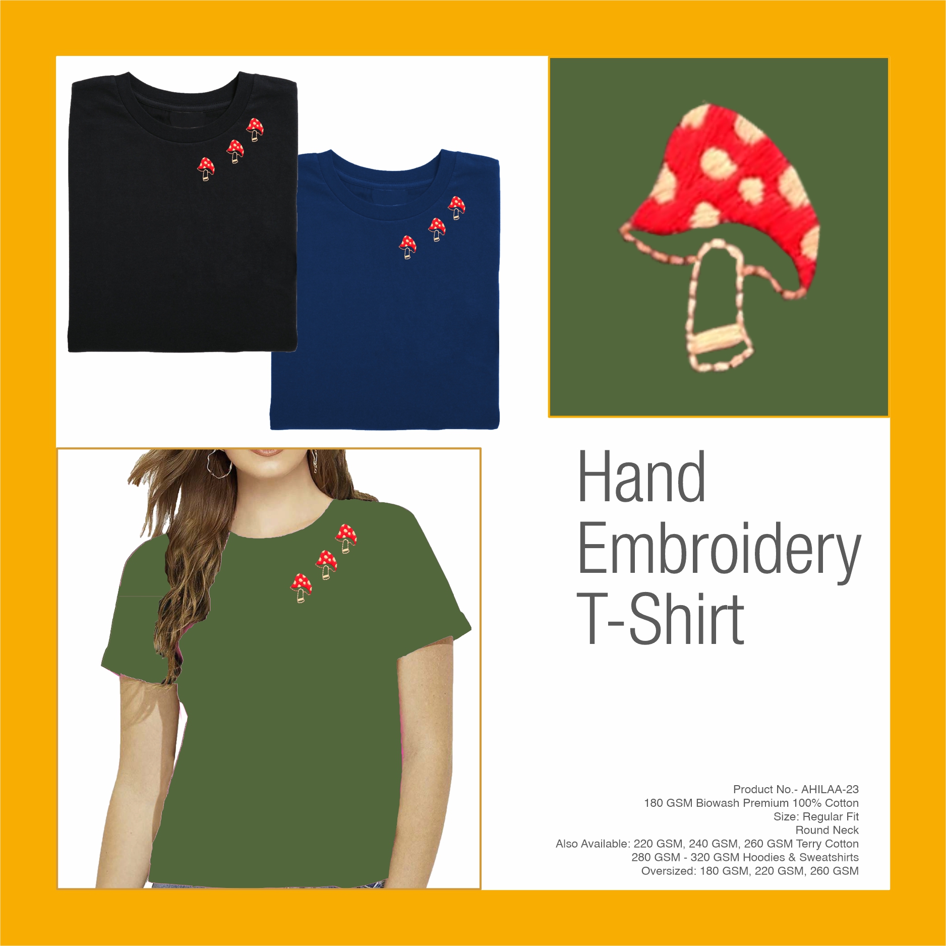 AHILAA-23 Hand Embroidery Mashroom T-Shirt