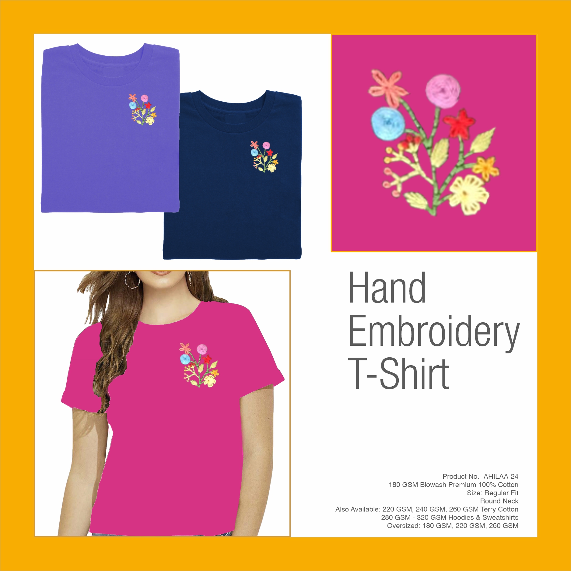 AHILAA-24 Hand Embroidery Floral T-Shirt