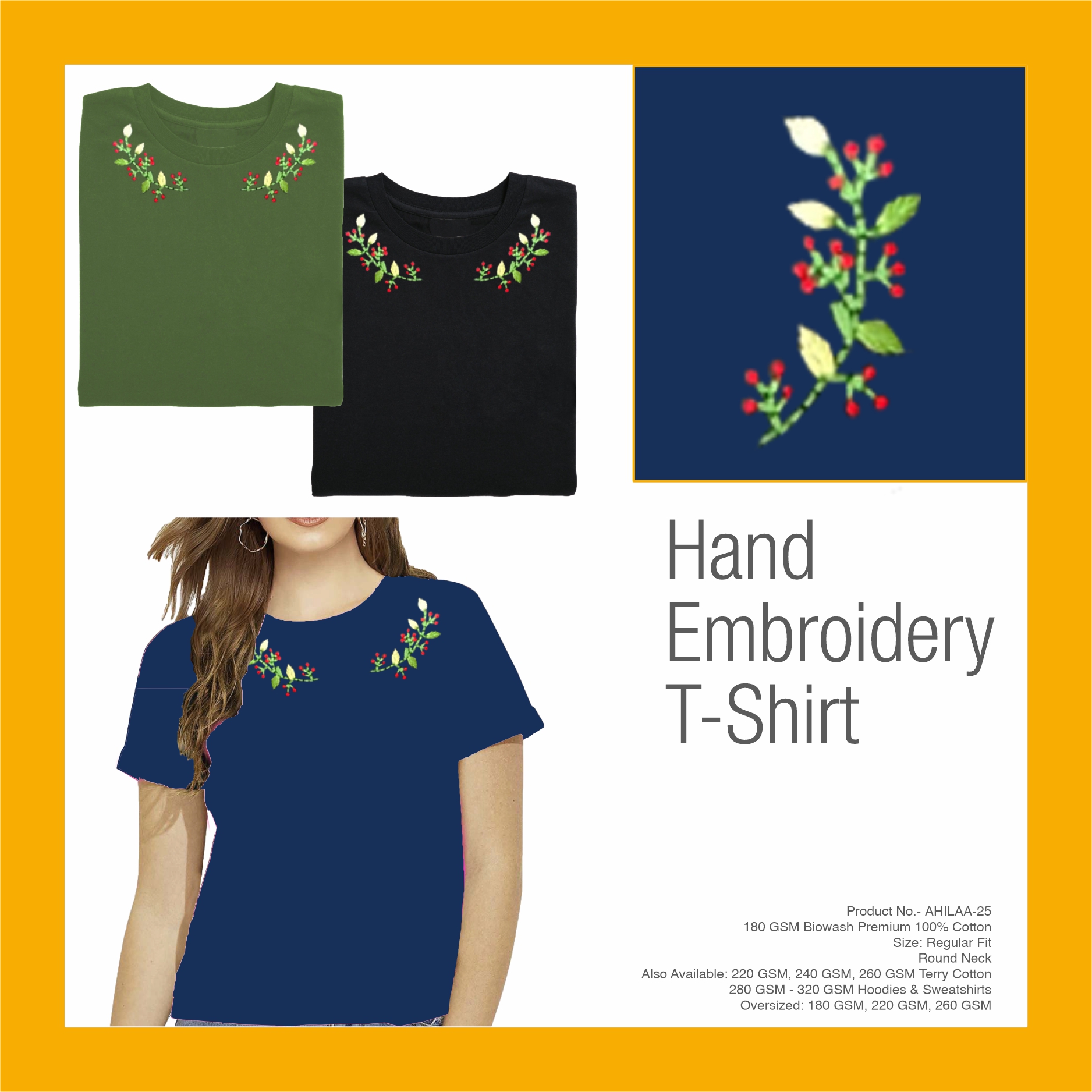 AHILAA-25 Hand Embroidery Floral T-Shirt