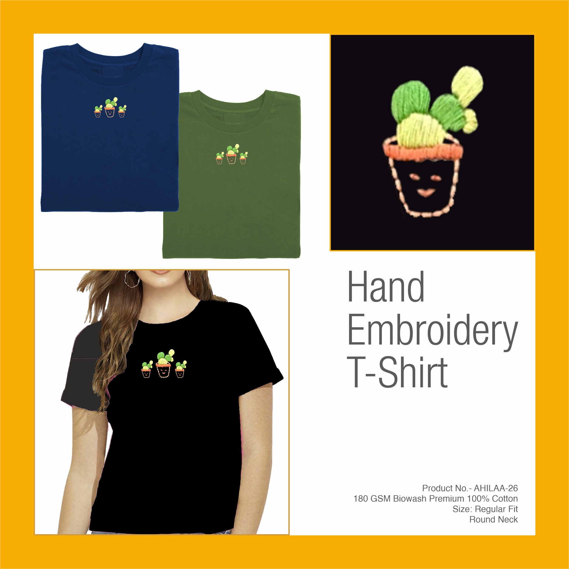 AHILAA-26 Hand Embroidery Pot T-Shirt
