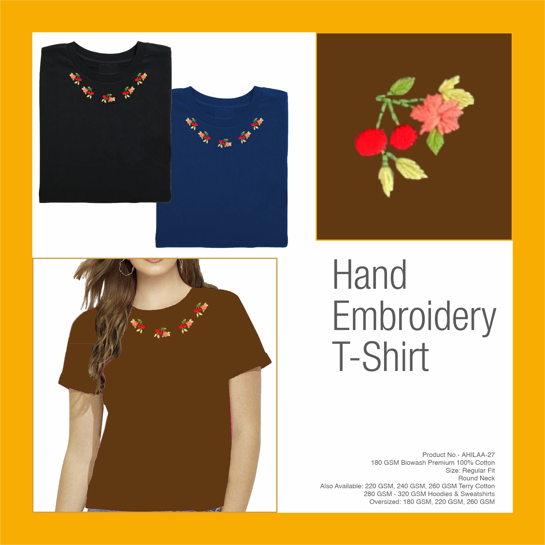 AHILAA-27 Hand Embroidery Floral T-Shirt