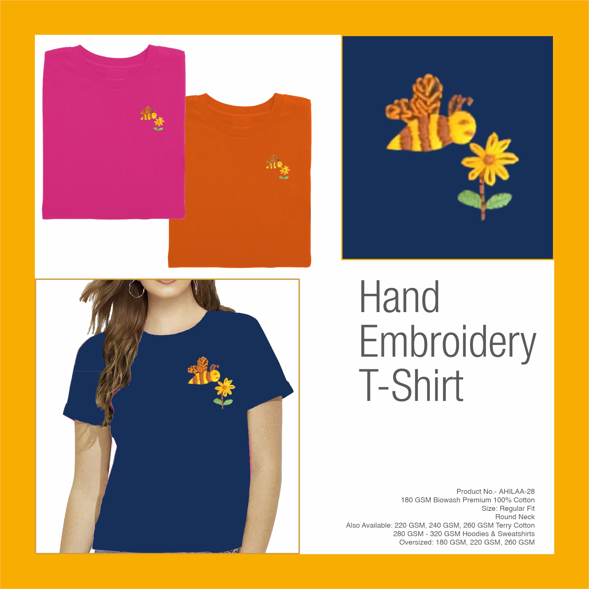 AHILAA-28 Hand Embroidery Honeybee T-Shirt