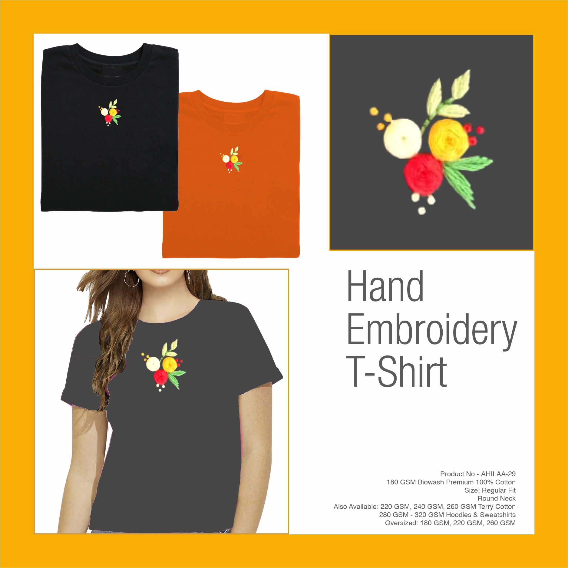 AHILAA-29 Hand Embroidery Floral T-Shirt