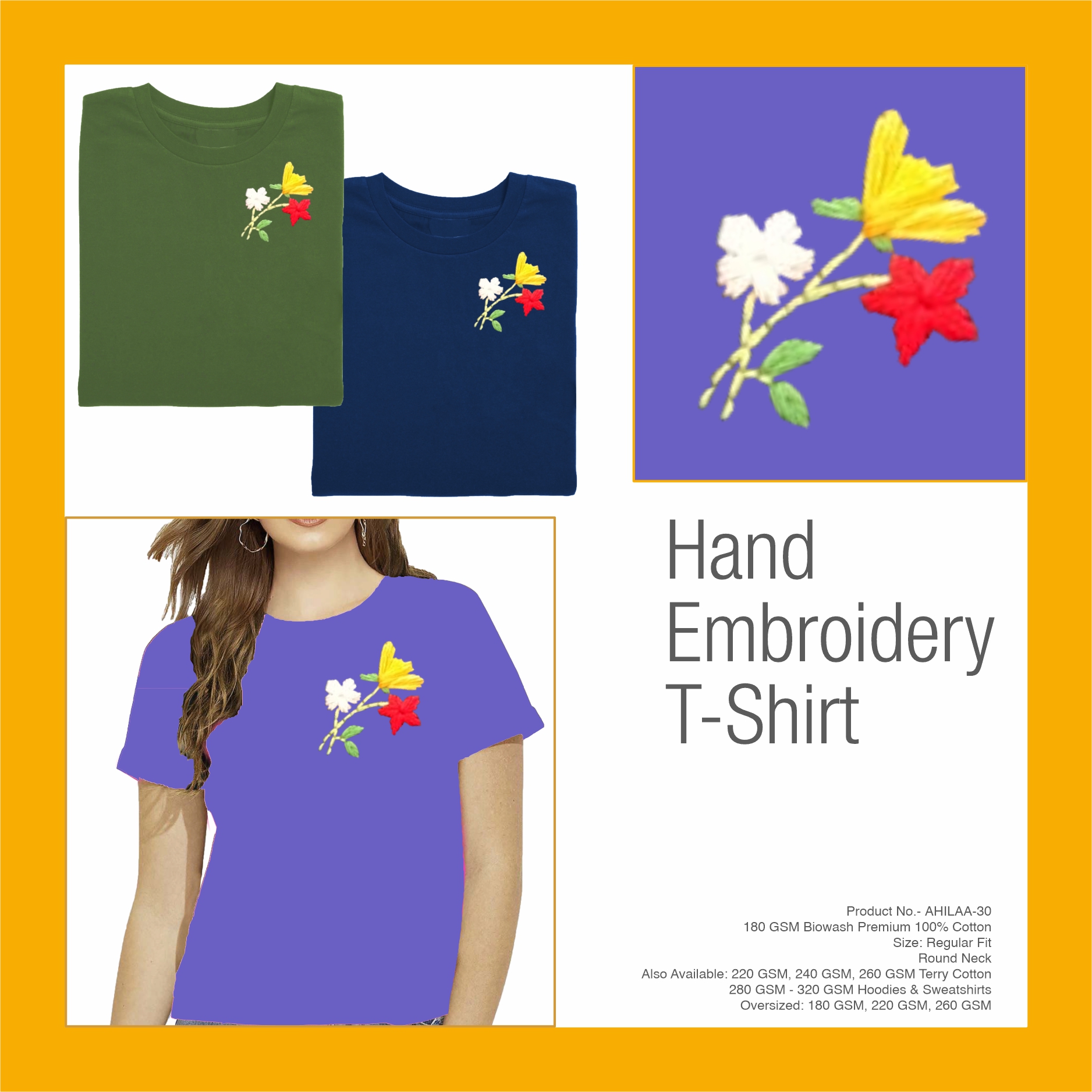 AHILAA-30 Hand Embroidery Floral T-Shirt