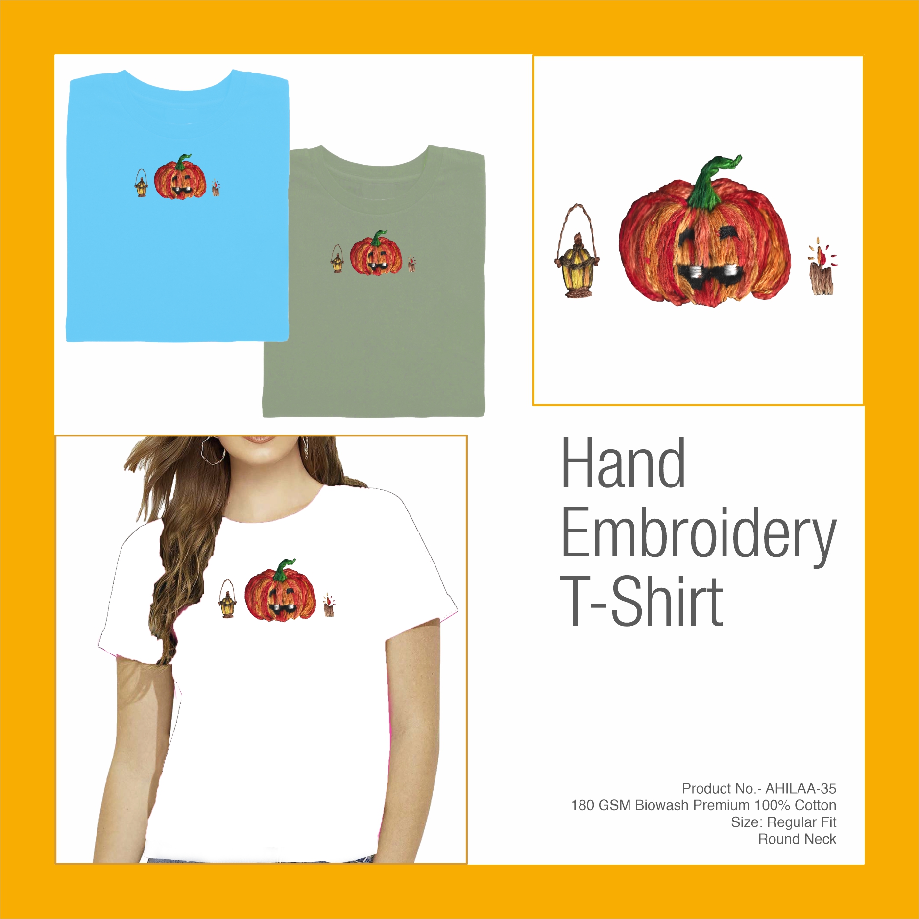 AHILAA-35 Hand Embroidery Halloween T-Shirt