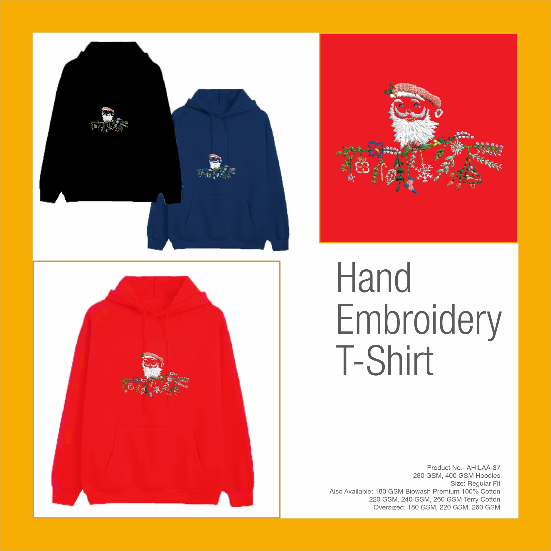 AHILAA-37 Hand Embroidery Christmas T-Shirt