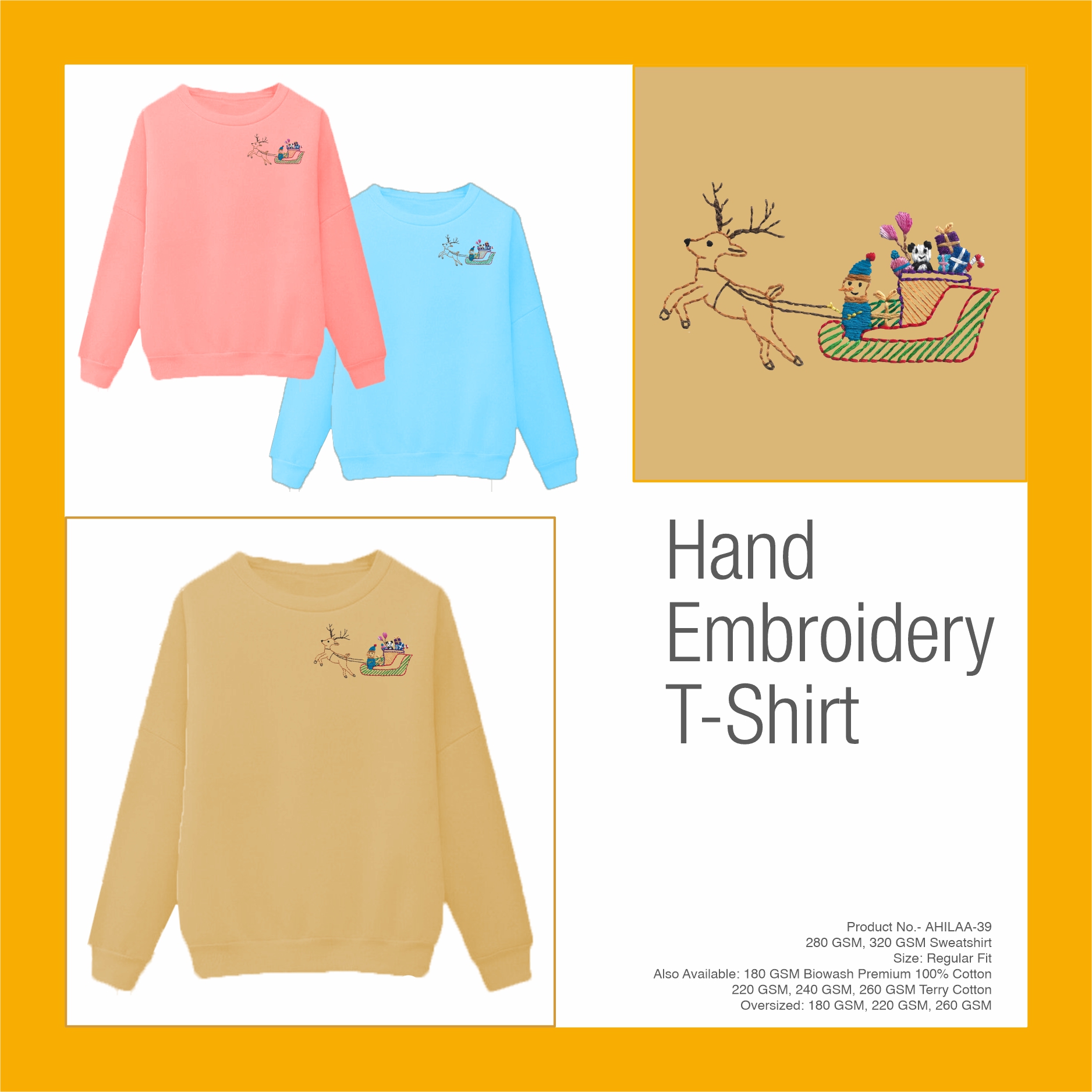 AHILAA-39 Hand Embroidery Christmas T-Shirt
