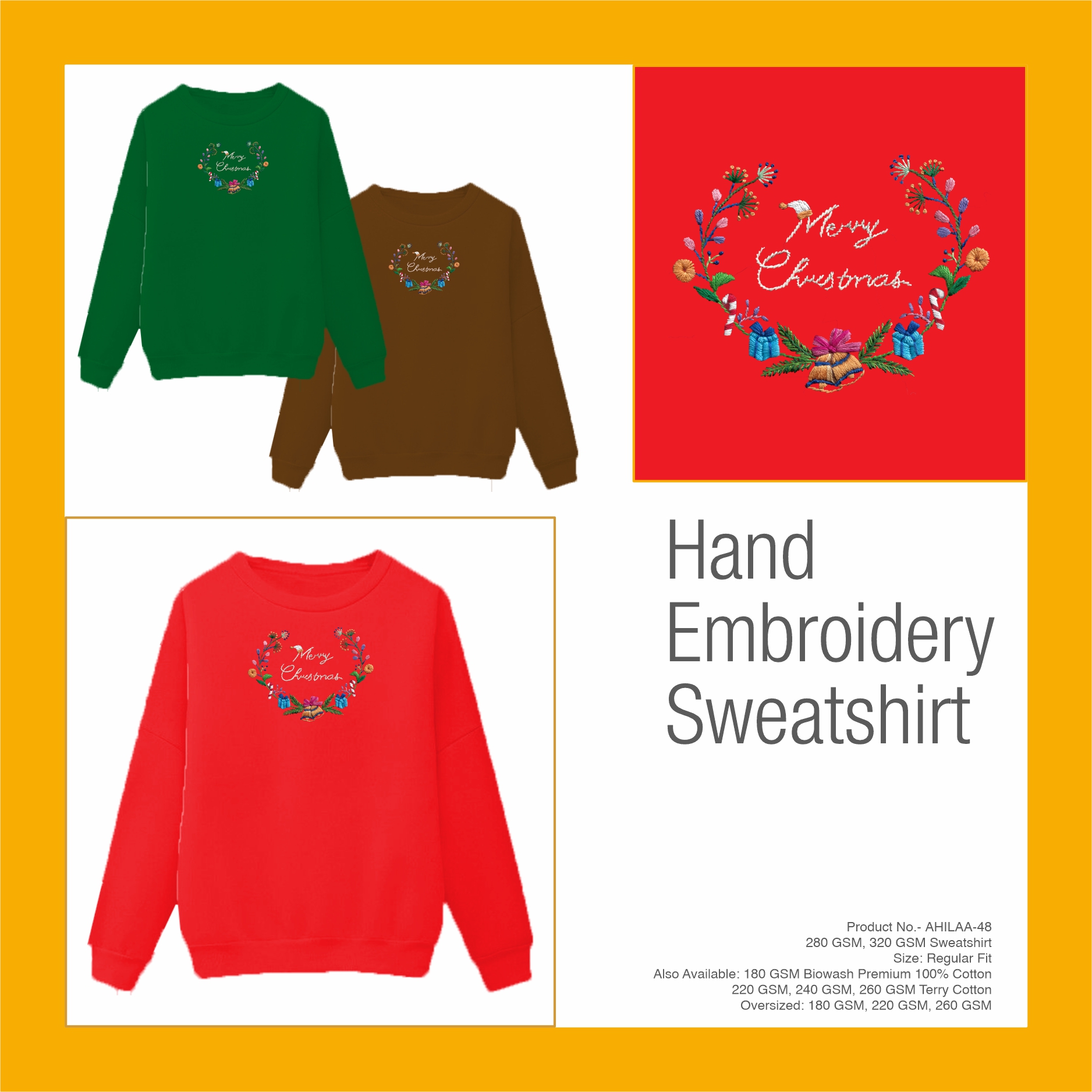 AHILAA-48 Hand Embroidery Christmas T-Shirt