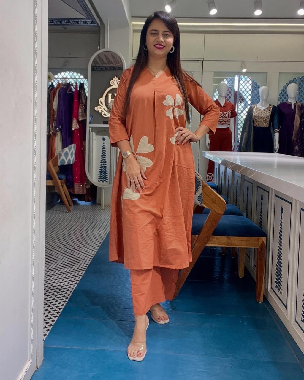 Orange Cotton Kurta Set