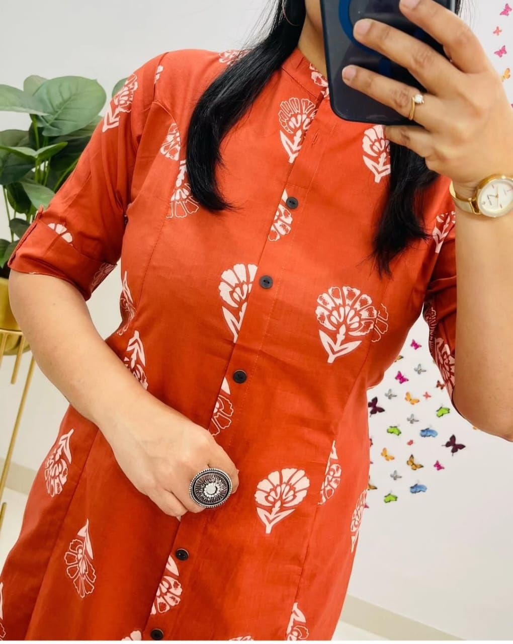 Orange Jaipuri Floral Printed Kurta Set