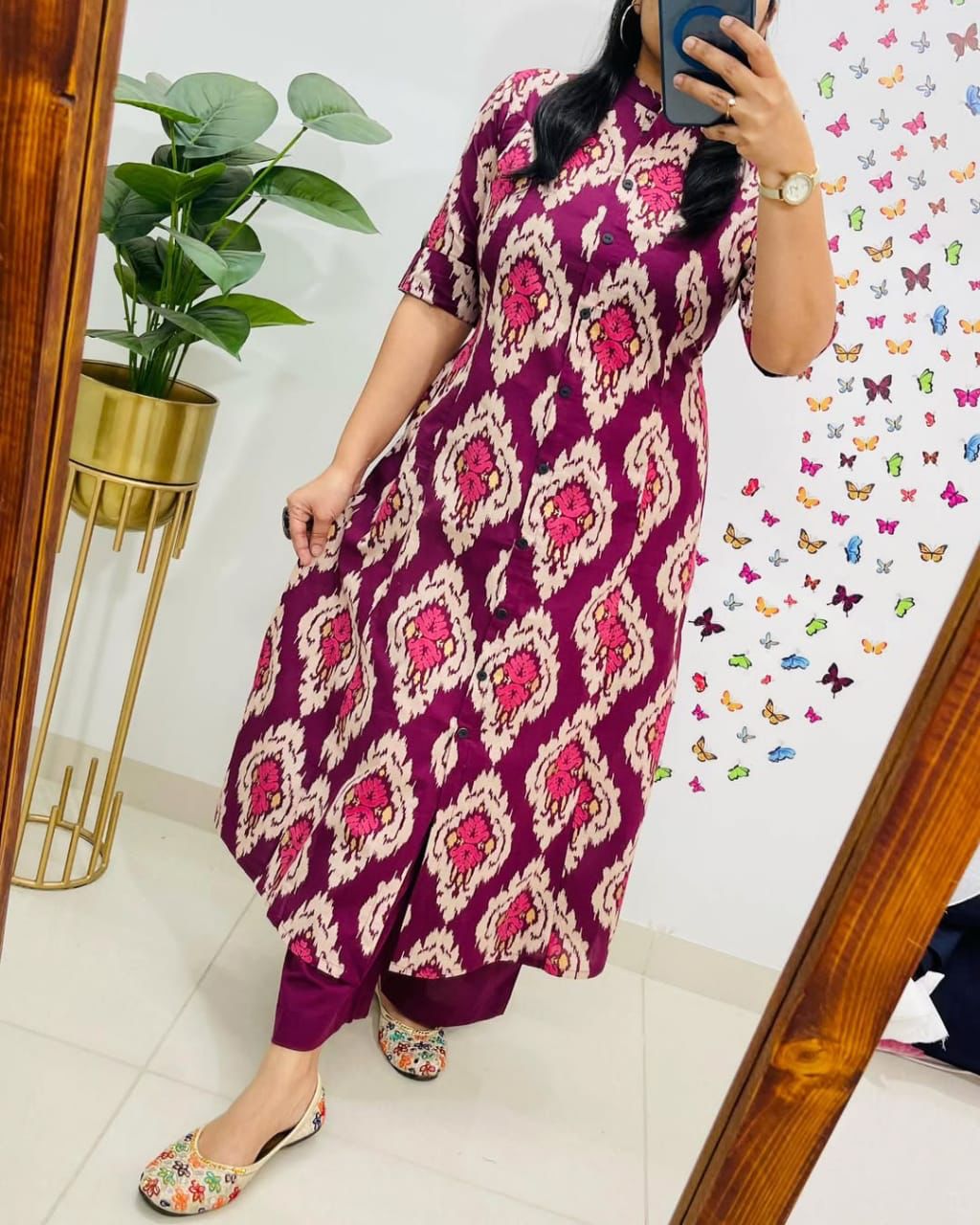 Pink Jaipuri Print Border Design Kurti