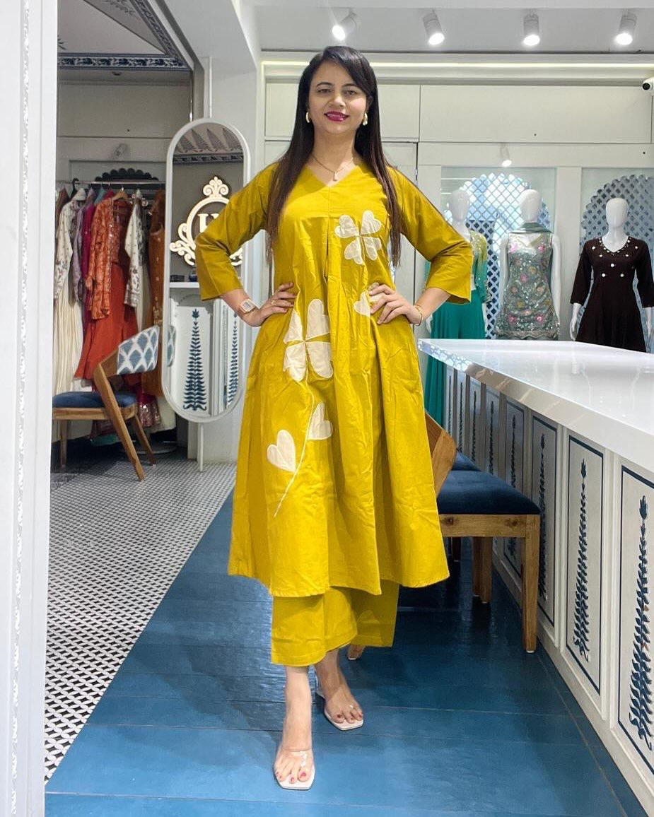 Yellow Cotton Co-ord Kurta Set